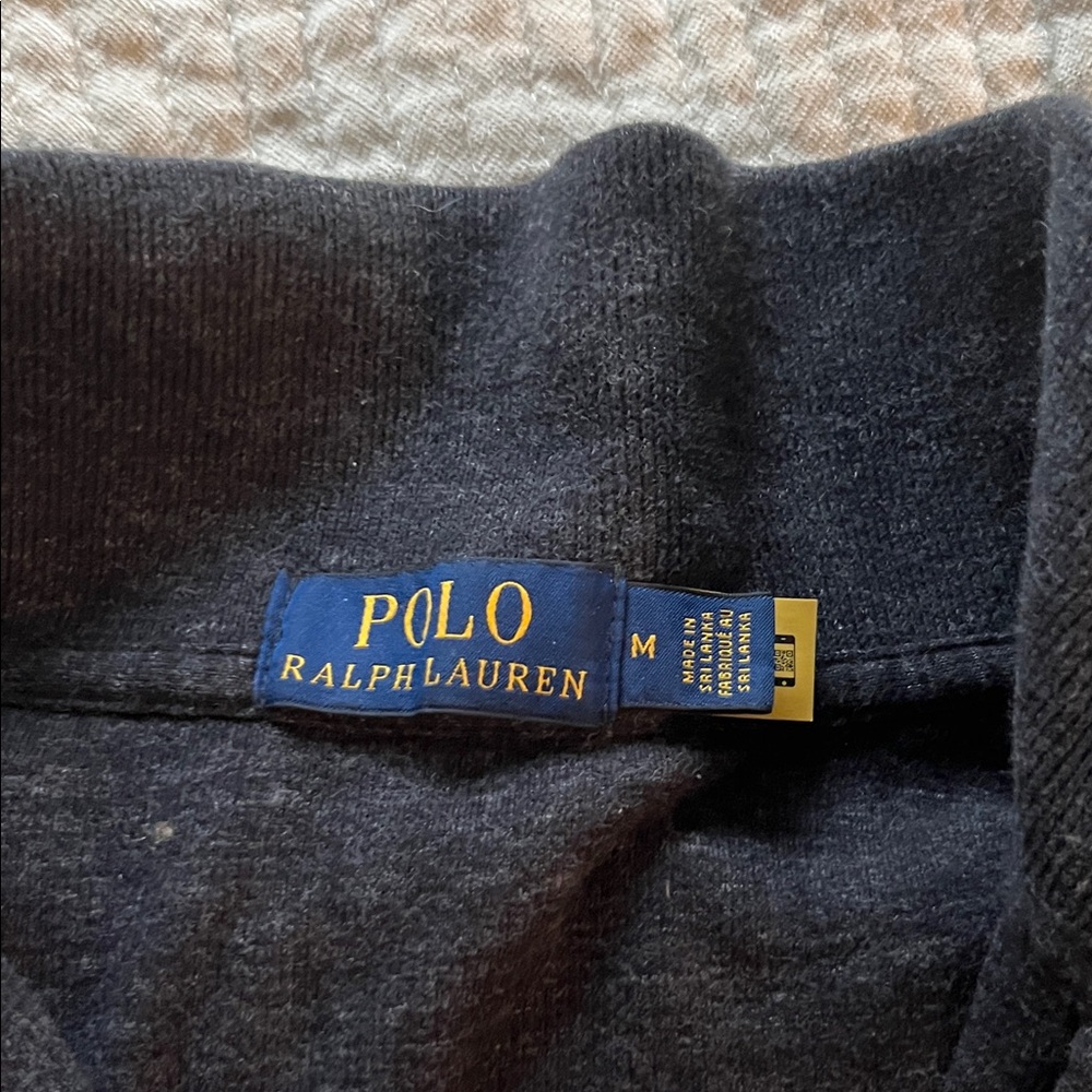 Polo Men's Blue and Charcoal 1/4 zip - Picture 2 of 3